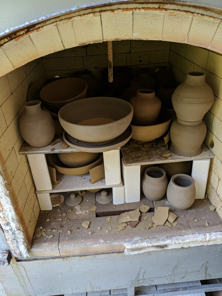 photo of the damage done when several pots blew up in the kiln