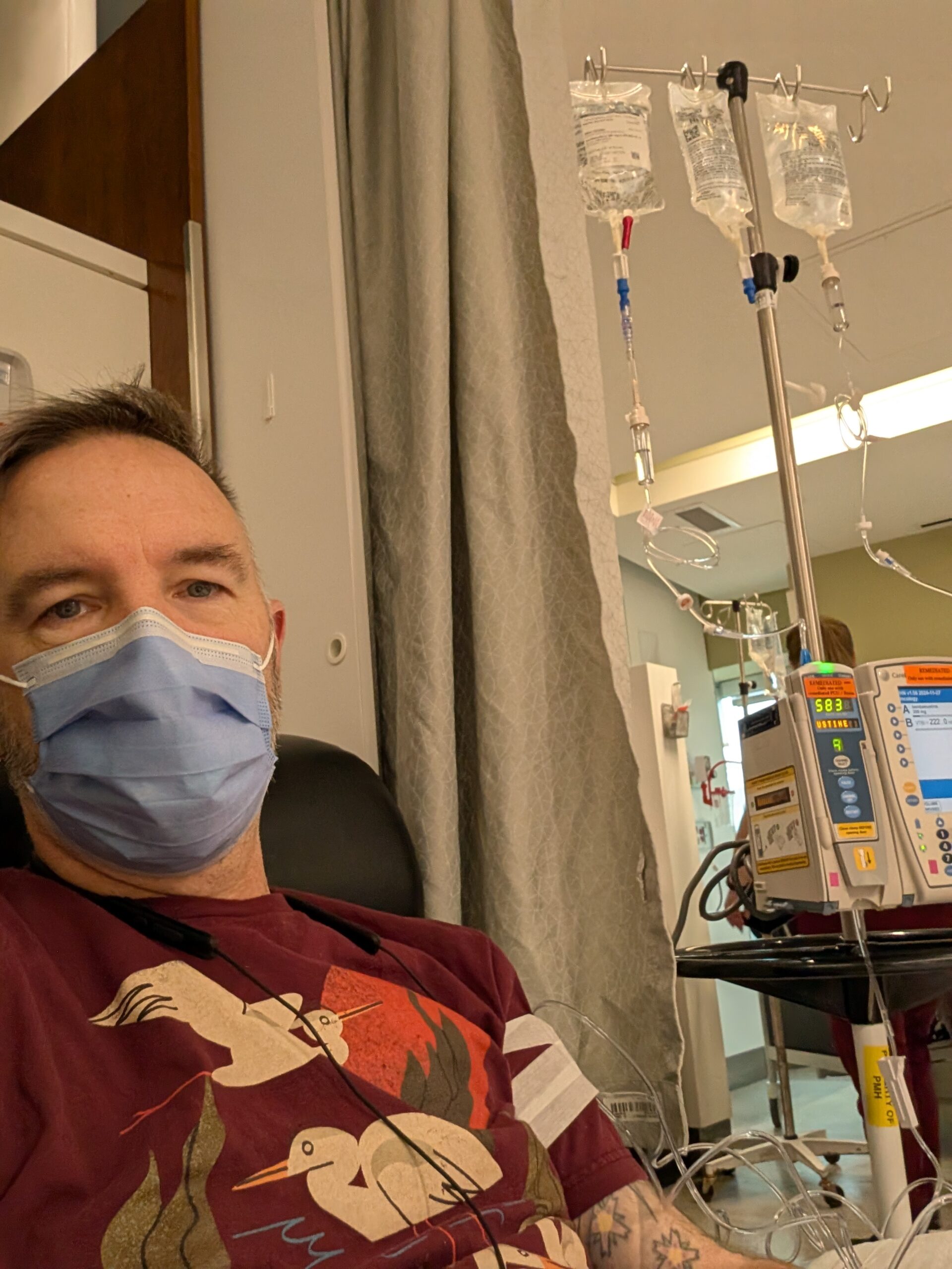 Sitting in a chemotherapy chair
